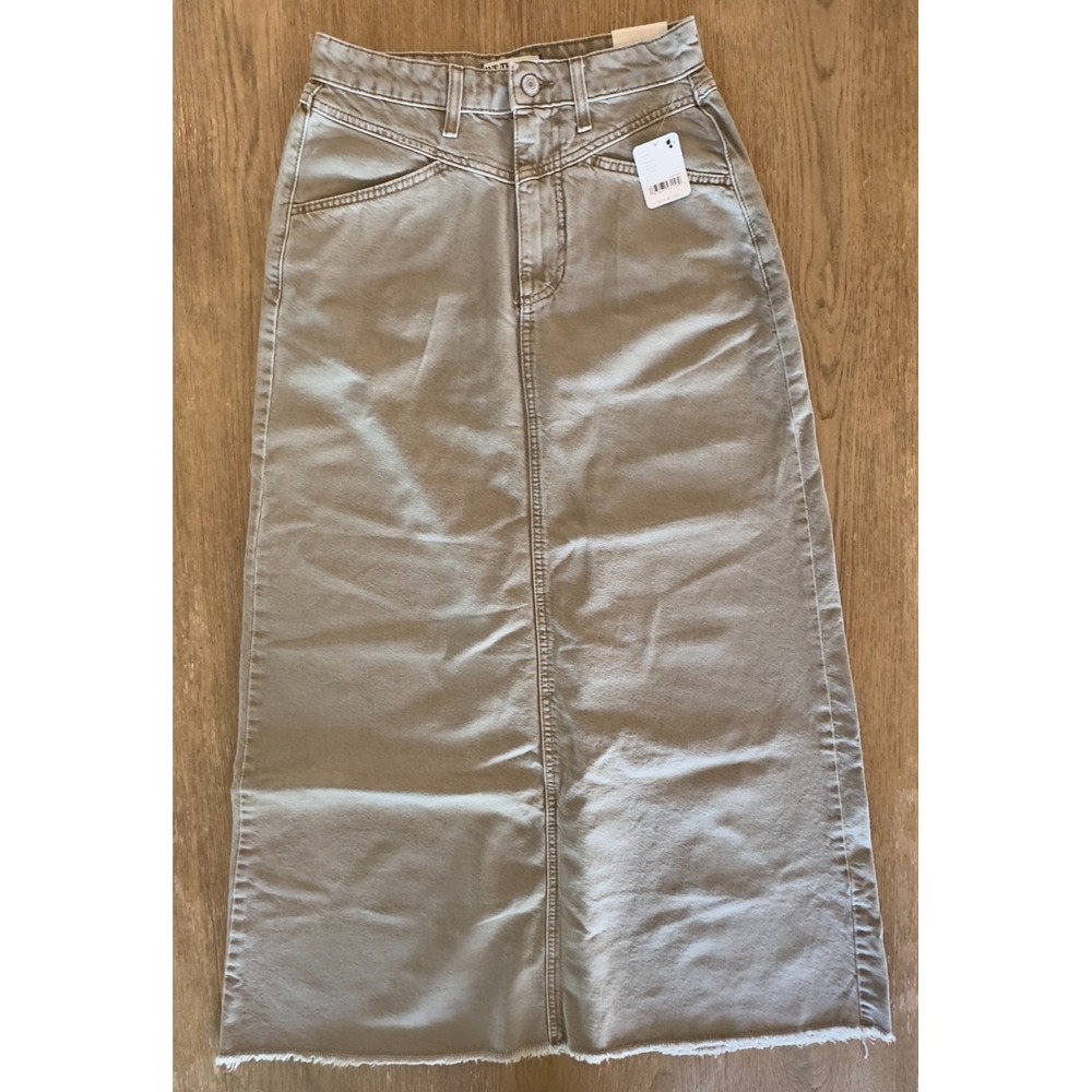 NEW We The Free-Free‎ People Come As You Are Denim Maxi Skirt-Army Color-Size 2